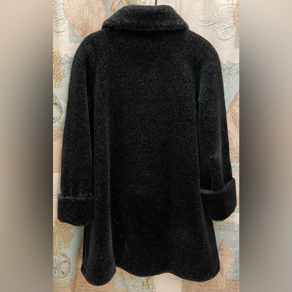 AR Bernardo Black Fuzzy Ombré Teddy Faux Fur Fuzzy Winter Coat Mob Wife Lg EUC - Picture 3 of 12